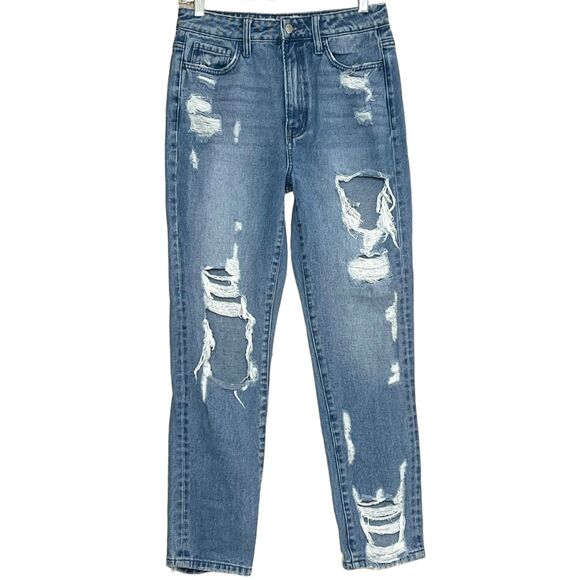 Flying Monkey Goodbye High Rise Mom Jeans Size 27 Distressed Straight Frayed Hem - Picture 3 of 11